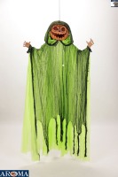AROMA 4.3Ft Décoration de citrouille lumineuse suspendue avec capuche verte fluo, décor de citrouille LED effrayant pour Halloween, décoration intérieure et extérieure