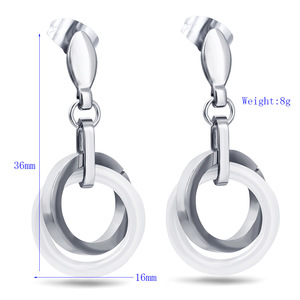 Boucles d'oreilles rondes à double couche en acier inoxydable et céramique, design géométrique, boucles d'oreilles à clous pour femmes, 16 mm, bijoux tendance - Product Image 5
