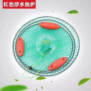 ตะกร้าจับปลาแบบตาข่ายไนลอนหนาพร้อมทุ่นลอยน้ำสามอัน ตาข่ายจับปลาแบบพับได้ พกพาสะดวกสำหรับการตกปลา - Product Image 5