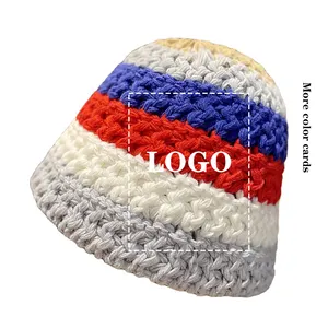 Excellente qualité nouvelle mode haut qualité hiver seau chapeau mode tricot cloche chapeau arc-en-ciel couleur chaud crochet casquette