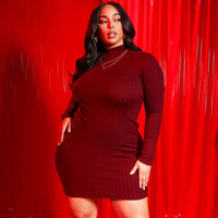 Robe moulante côtelée basique à manches longues pour femme, style décontracté et sexy, en maille, col roulé, grande taille, pour le printemps et l'automne