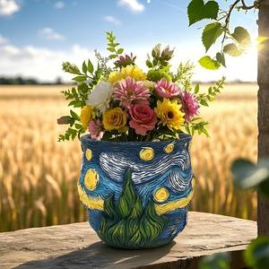 Serie inspirada en <span class=keywords><strong>Van</strong></span> <span class=keywords><strong>Gogh</strong></span>, diseño moderno, estrella, Galaxia, maceta de resina, contenedor de plantación de escritorio esmaltado para el jardín del hogar - Product Image 3