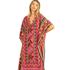 Luxurious Floral Kaftan Dress for Women Hot Sale <strong>Plus</strong> <strong>Size</strong> <strong>Kimono</strong> for Beach Free <strong>Size</strong> Summer Fashion Natural Waistline Digital - Product Image 1