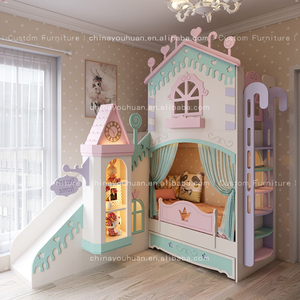 Personalizzazione completa della camera da letto per ragazze, grazioso letto a castello con scivolo, letto a castello multifunzionale personalizzato. - Product Image 2