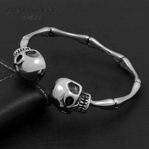 Bracelets manchette en acier inoxydable avec design tête de mort et squelette pour femmes, breloques en vrac argentées - Product Image 2