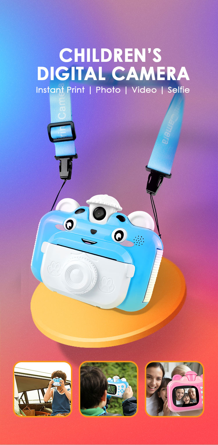 Детски фотоапарат, с функция за печат, 32GB карта, 2.4'' екран, HD ...