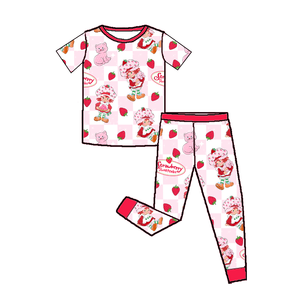 Pijamas de Bambú con Estampado de Pastel de Fresa, Estilos Aleatorios para Niñas, Pijama de Bambú con Cierre y Puños Doblados - Product Image 6