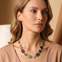 Collier Fantaisie Incrusté de Cuivre en Mélange de Pierres Précieuses de Luxe : Quartz Fraise, Améthyste, Quartz Rose, Amazonite et Apatite Bleue