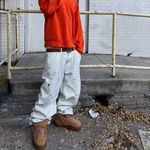 Pantalones de Trabajo de Carpintero Holgados y Personalizados con Doble Rodillera, Estilo Vintage, Pintados a Mano, Desgastados y Rotos, para Hombre - Product Image 3