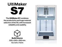 3D-принтер UltiMaker S7 с гибкой подогреваемой платформой PEI, двойной экструзией, полностью закрытый, автоматическое выравнивание, FDM для печати из различных материалов