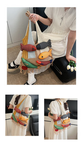 New Fish Creative Cute Boho Large Capacity <b>Crochet</b> <b>Storage</b> Tote <b>Bag</b> Color Block Hollow Out Multi Purpose Shoulder <b>Bag</b> for Travel - Product Image 4