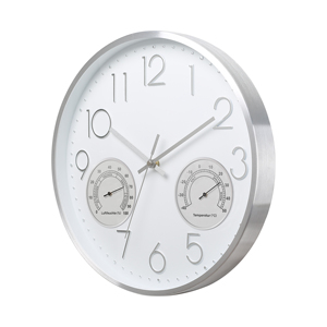 นาฬิกาแขวนผนังควอตซ์แบบเงียบ ขนาด 14 นิ้ว สีขาว ดีไซน์ทันสมัย พร้อมเทอร์โมมิเตอร์และเครื่องวัดความชื้น ตัวเลข 3 มิติ เหมาะสำหรับตกแต่งภายในอพาร์ตเมนต์ - Product Image 2