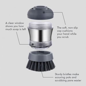 Cepillo para Platos de Acero Inoxidable con Dispensador de Jabón, Cabezal Redondo de Plástico, para Limpieza de Cocina - Product Image 6
