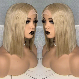 วิกผมผู้หญิงยุโรปอเมริกันสั้นตรง<span class=keywords><strong>สั้น</strong></span>สีทองขนาดกลางบ๊อบตัดไหมทนอุณหภูมิสูงสารเคมีขนาดเล็กโปร่งใส - Product Image 6
