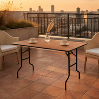 Table pliante rectangulaire pour événements, plateau en bois, pieds en acier noir thermolaqué, pour banquets, mariages, fêtes et événements