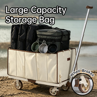 Chariot pliable d'extérieur, chariot de camping pliable avec sac de rangement durable et conception à quatre roues