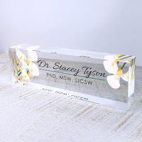 Plaque de nom personnalisée pour bureau, Plaques de nom personnalisées pour bureaux Design floral sur verre acrylique transparent