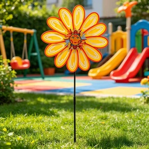 Molinillo de Viento Sonriente de Girasol con 12 Pétalos para Jardín, Decoración Exterior para Patio, 40x92cm, Venta al por Mayor - Product Image 6