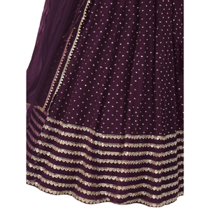 Paillettes violettes fantaisistes Georgette Réception Porter Lehenga Choli Robes de mariée élégantes - Product Image 1