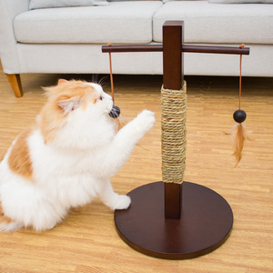Cat Scratching Post Solid Wood Sisal Wrapped Vertical Cat Toy For Indoor Cats <b>Small</b> Size One <b>Level</b> - Product Image 1