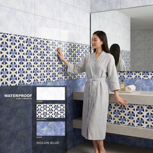 Fourniture d'usine de marque indienne 12x24 Intérieur de salle de bain 300x600mm Designer Holon Bleu 30x60cm Carreaux muraux en céramique Meilleur prix - Product Image 1