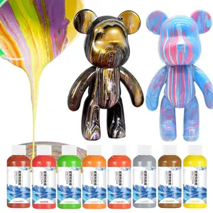 Acrílico Derramando Pintura Diy Violent Bear Set Paint Fluid Art Acessórios Art Painting Water Paint Set para crianças 1 conjunto 60ml 26 cores