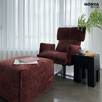 Fauteuil lounge NORYA moderne rembourré rouge-brun à dossier haut avec coussin et accoudoirs rembourrés pour salon, meubles en bois
