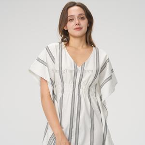 Nouvelle Robe d'Été Personnalisée 2025 pour Femme – Vente Flash – Mini-Robe Rayée Décontractée en Lin et Coton Tissé et Antistatique - Product Image 5