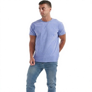Men's Light Blue Short Sleeve O-Neck T-Shirt Regular Fit Casual Knitted 100% Cotton Blank Design Solid Color Jersey Fabric - Product Image 1