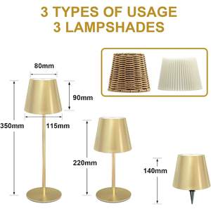 Lampada da Tavolo Antela LED Ricaricabile Portatile Dimmerabile Touch 3000K 4000K 5000K Paralume Dorato 11x11x36 Cm - Product Image 2