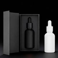 Flacon compte-gouttes en verre noir mat pour huile à barbe, sérum ou huile essentielle, avec compte-gouttes doré, disponible en 10ml, 15ml, 30ml, 50ml, 100ml