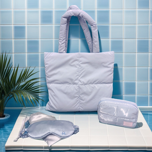 Lady Like 18 inches Totes With Travel Bags Blue PVC PU Leather Cosmetic Bags With <b>Headband</b> Hat <b>Beach</b> Neccessary For Summer - Product Image 4