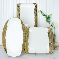 Service de vaisselle de luxe en porcelaine à bords dorés, sans BPA, durable, écologique, résistant aux rayures et anti-fuite, idéal pour les mariages, les restaurants et la maison