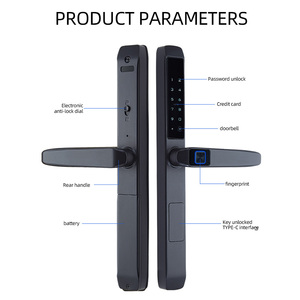 Kunci Pintu Geser <span class=keywords><strong>Digital</strong></span> Aluminium Pintar Tahan Air untuk Luar Ruangan dengan Gagang Kunci Sidik Jari, Remote Tuya, dan Kamera - Product Image 4