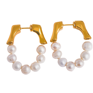 ต่างหูทรงบิดรูปตัว C ชุบทอง 18k กันน้ำ ทำจากสแตนเลสสตีล ประดับมุกเก๋ไก๋สำหรับสาวๆ - Product Image 4