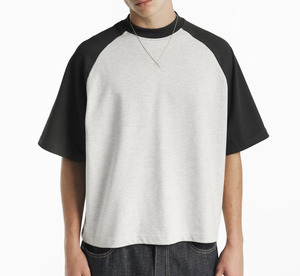 T-shirt Homme Personnalisé Coupe Droite Décontractée en Coton Tricoté 300 g/m² 100 % Coton Manches Courtes Uni Brodé Bicolore Contraste de Couleurs - Product Image 1