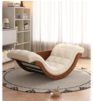 Fauteuil à bascule en bois avec revêtement orange, fauteuil inclinable ergonomique pour salon, balcon