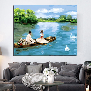 <span class=keywords><strong>Peinture</strong></span> par numéros DIY : Couple naviguant sur un ruisseau, en velours de haute qualité, idéal pour les cadeaux de la Saint-Valentin et la décoration intérieure - Product Image 2