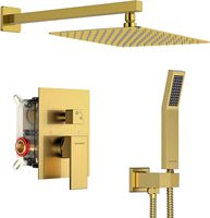 Système de douche encastré carré en laiton doré brossé à 2 fonctions, ensemble de douche pluie pour projets d'aménagement de salles de bain d'hôtels