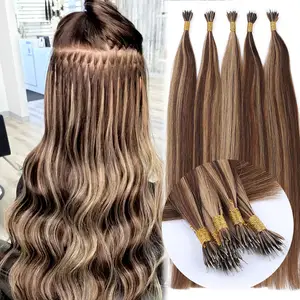 Extensiones de Punta Europea preconsolidada, cabello humano de doble estiramiento, pan de queratina 100%, sin procesar, Nano anillo