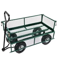 Chariot de jardin robuste en fonte, pliable, pneumatique 3.50-4, chariot à main à quatre roues, plateforme en maille, outils OEM, charge 250 kg