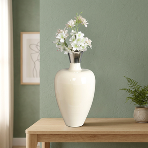 Elegante Florero de Metal Blanco con Diseño Moderno de Cuello Curvo, Revestimiento Resistente a la Intemperie para Decoración Interior y Exterior - Product Image 3