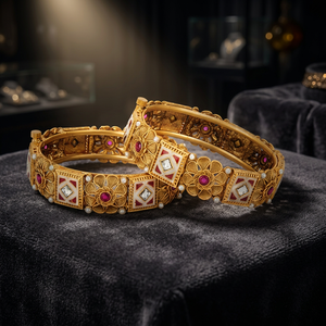 Beautiful Designer Antique Openable 2 Pc Meenakari <b>Bangles</b> Matte Gold Plating 214242 Handmade Jewellery Kanhai Jewels Brass - Product Image 3