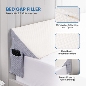 Almohada Triangular de Espuma Viscoelástica para Rellenar el Espacio entre Camas, con Bolsillo de Almacenamiento, Tela Transpirable, Diseño Acolchado Gris, Lavable, Moderna - Product Image 1