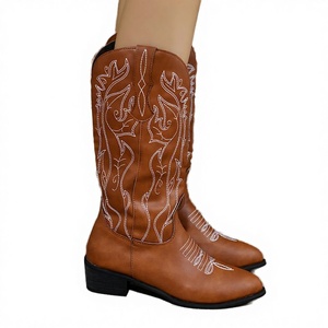 Botas Vaqueras de PU con Logotipo Personalizado, Talla 43, Punta Puntiaguda, Otoño Invierno, Sin Cordones, Media Pantorrilla, Bordado, Estilo Vaquero Occidental para Mujer - Product Image 2