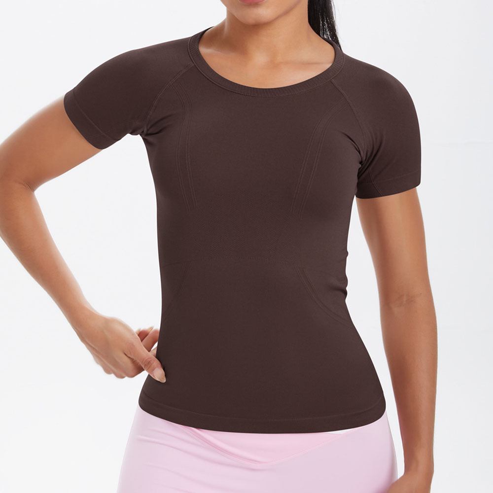 Women's High Quality O Neck Seamless Tight Workout Running T Shirt Outfit Gym Yoga Sports Fitness Short Sleeves T-Shirts