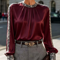5661 #    Trendige Damen-Bluse Lässiges Langarm-Hemd mit Stehkragen Elegante Lockere Büro-Bluse Atmungsaktive Oberteile