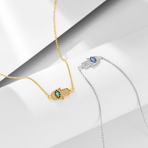 Collar <span class=keywords><strong>de</strong></span> <span class=keywords><strong>Plata</strong></span> <span class=keywords><strong>de</strong></span> Ley 925 con Ojo <span class=keywords><strong>de</strong></span> <span class=keywords><strong>Hamsa</strong></span> y Baño <span class=keywords><strong>de</strong></span> Oro <span class=keywords><strong>de</strong></span> 14k, Moderno y Elegante, para Mujer, Venta al Por Mayor Mlluki - Product Image 4