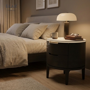 Eclipse <strong>Circular</strong> Marble-Top Nightstand | Modern Luxury <strong>Bedside</strong> <strong>Table</strong> by EKAR FURNITURE - Product Image 2