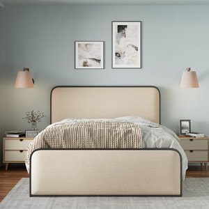 Base de Cama Moderna con Cabecera y Piecera Tapizadas Curvas, 4 Cajones de Almacenamiento, Láminas Suaves y Resistentes - Product Image 3